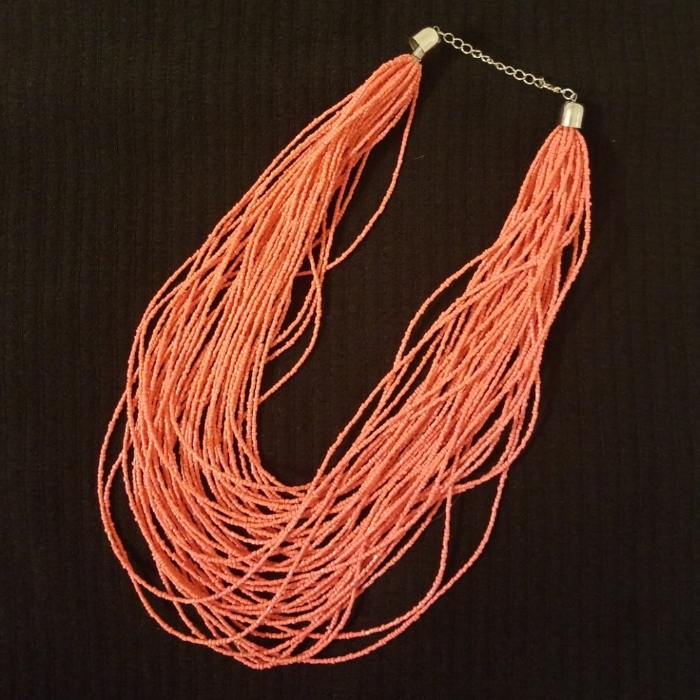 Coral Seed Bead Multi-strand Necklace